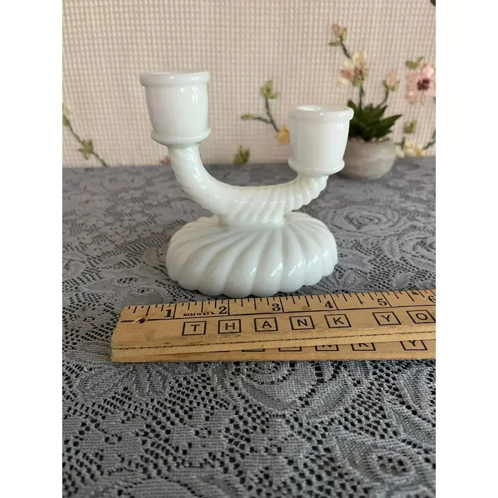 Westmoreland Milk Glass Double Candle Holder Swirl Shell 2 Light WG Mark Vintage